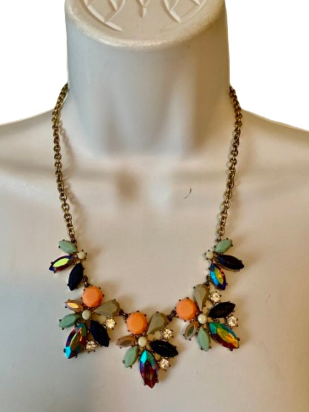 J Crew Asymmetrical Lucite and Crystal Cluster Statement Necklace